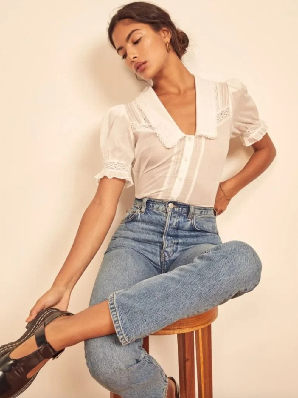 White Reformation Yara Blouse Size Small